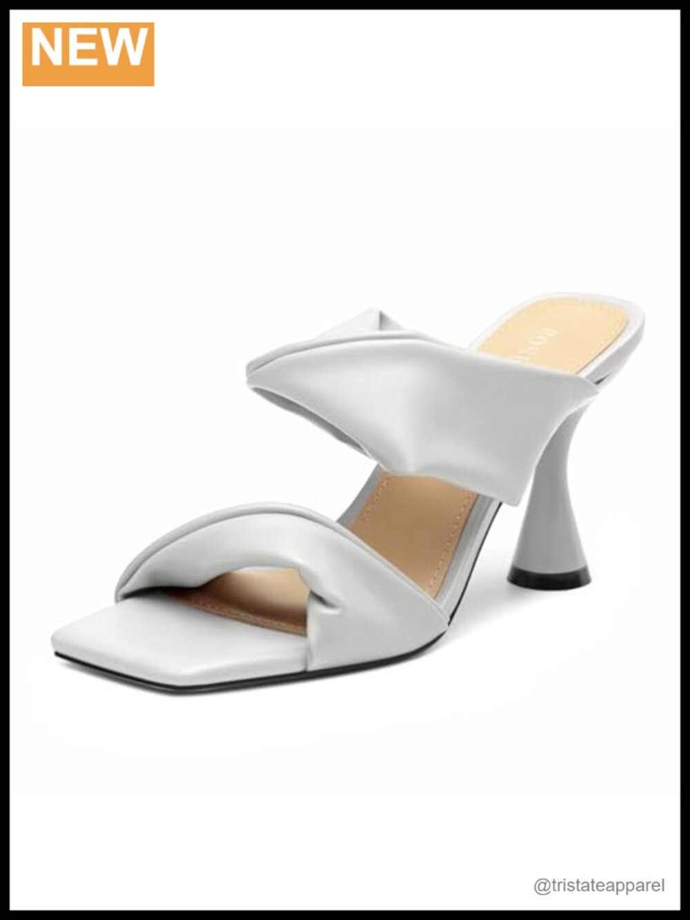 Heeled Sandals Two Strap Slip-On Square Open Toe 3.5 Inch Block Mules